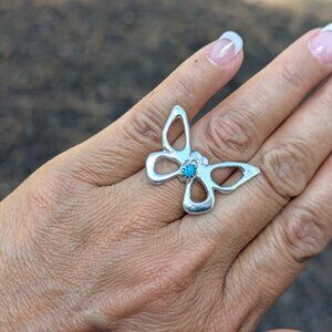 Navajo Turquoise Butterfly Ring Sterling Silver Handmade Native American Sz 5US*